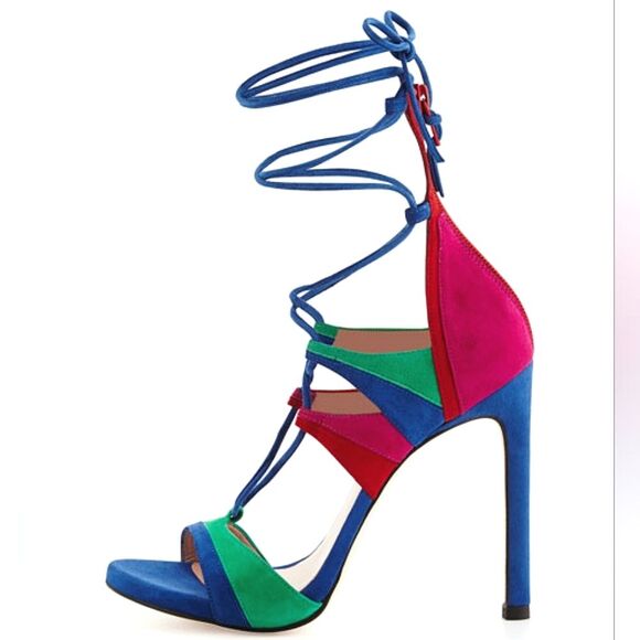 Stuart Weitzman Legwrap Song Colorblock Suede Heels sandals - Picture 1 of 14
